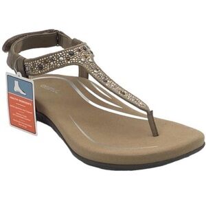 NIB Aetrex Lindsey Embellished Arch Support Memory Foam Sandal Taupe Size 8.5